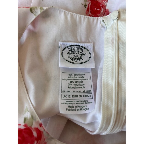 Laura Ashley Dress Womens Size Medium 8 Midi A-Line White Red Sleeveless EUC - Picture 4 of 8